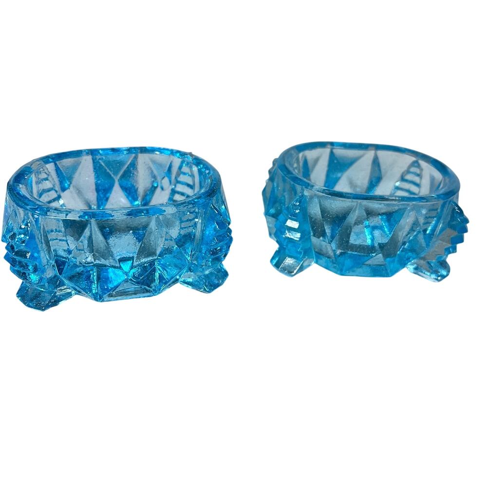 Vintage EAPG Sapphire Blue Glass Master Salt Cellar Diamond cut optic pattern 2